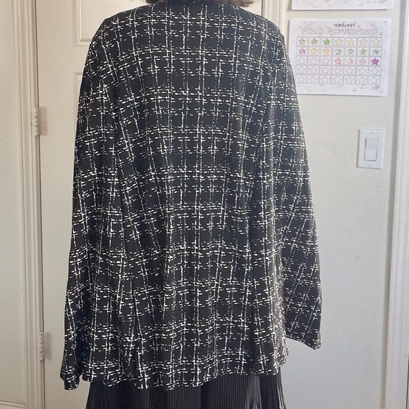 Classic Abstract Plaid Print Open Front Cape Blazer Jacket - Picture 6 of 11